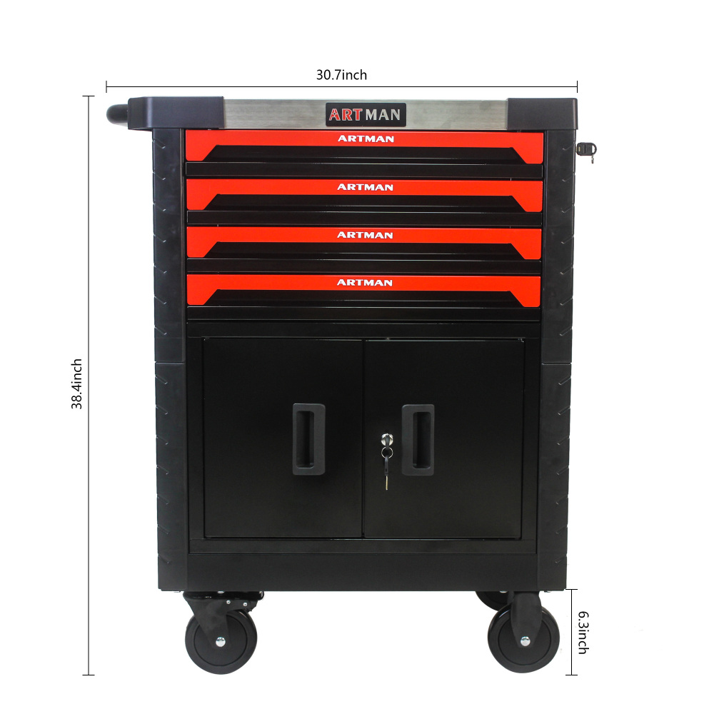 4 Drawers Removable Tool Cart with Lock