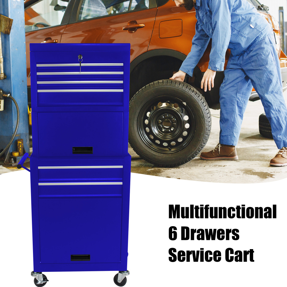6 Drawers Multi-functional Service Tool Cart - Blue