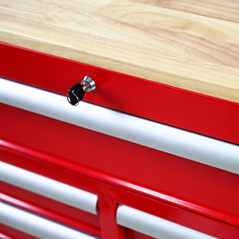 9 Drawers Multi-functional Tool Cart with Wheels and Wooden Top - Red
