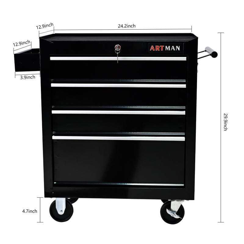 4 Drawers Multi-functional Tool Cart with Wheels and Lock