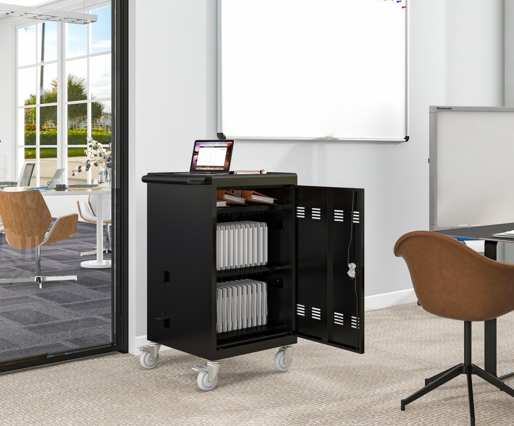 30 Devices Mobile Storage Charging Cart for Laptops with Lock - Black