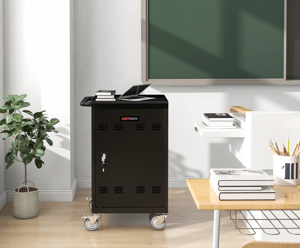 30 Devices Mobile Storage Charging Cart for Laptops with Lock - Black