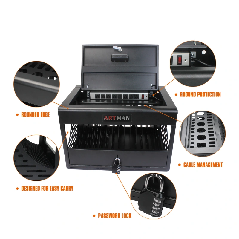 16 Devices Charging Storage Box with Lock - Black