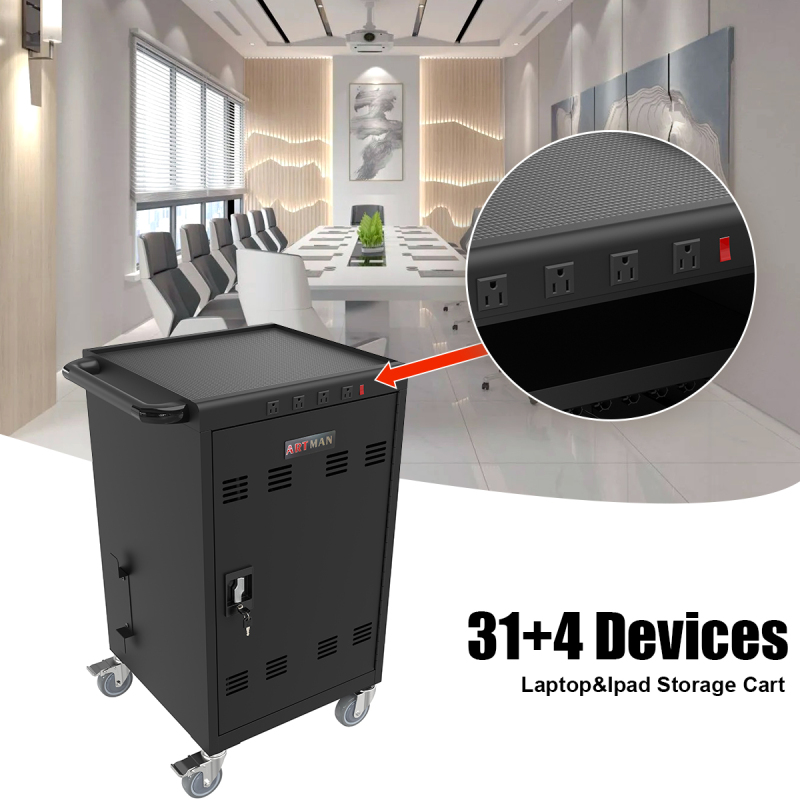 35 Devices Mobile Storage Charging Cart for Laptops with Lock - Black