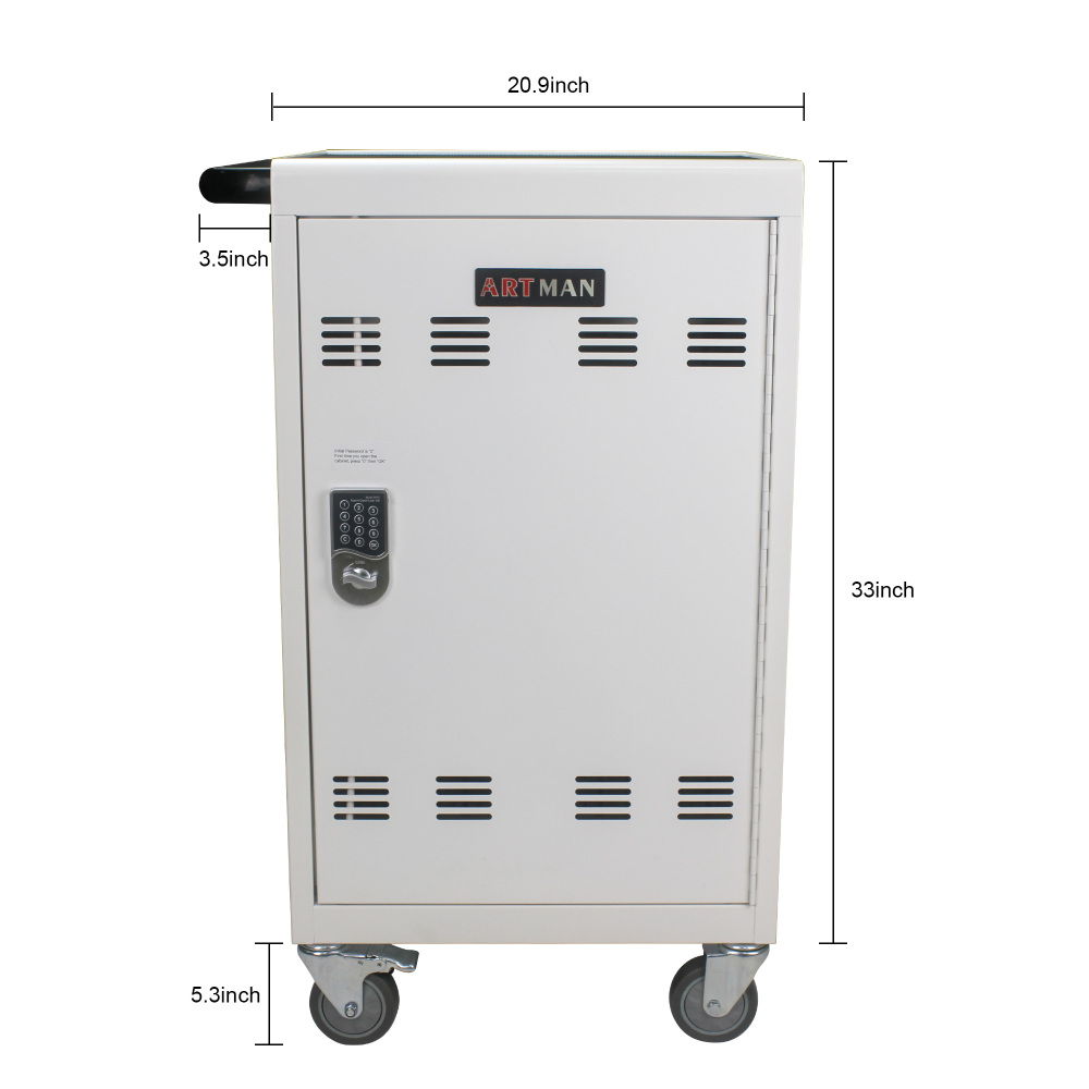 30 Devices Mobile Storage Charging Cart for Laptops with Combination Lock - White