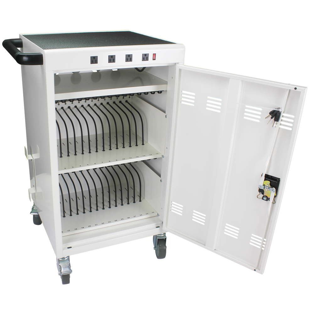 35 Devices Mobile Storage Charging Cart for Laptops with Lock - White