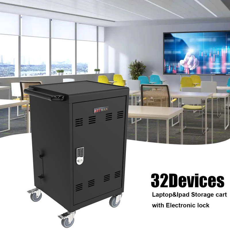 30 Devices Mobile Storage Charging Cart for Laptops with Combination Lock - Black
