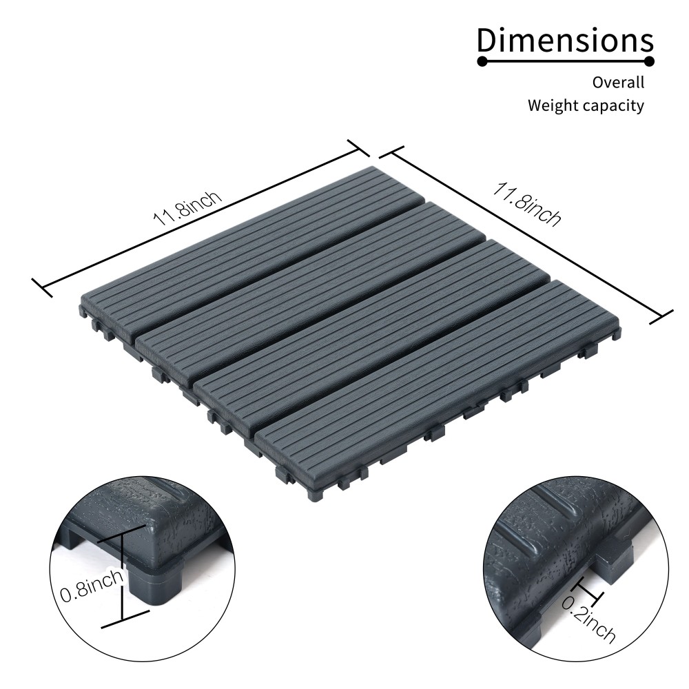 0.80-in x 11.8-in 44-Pack Dark Gray Prefinished Vinyl/Plastic Deck Tile