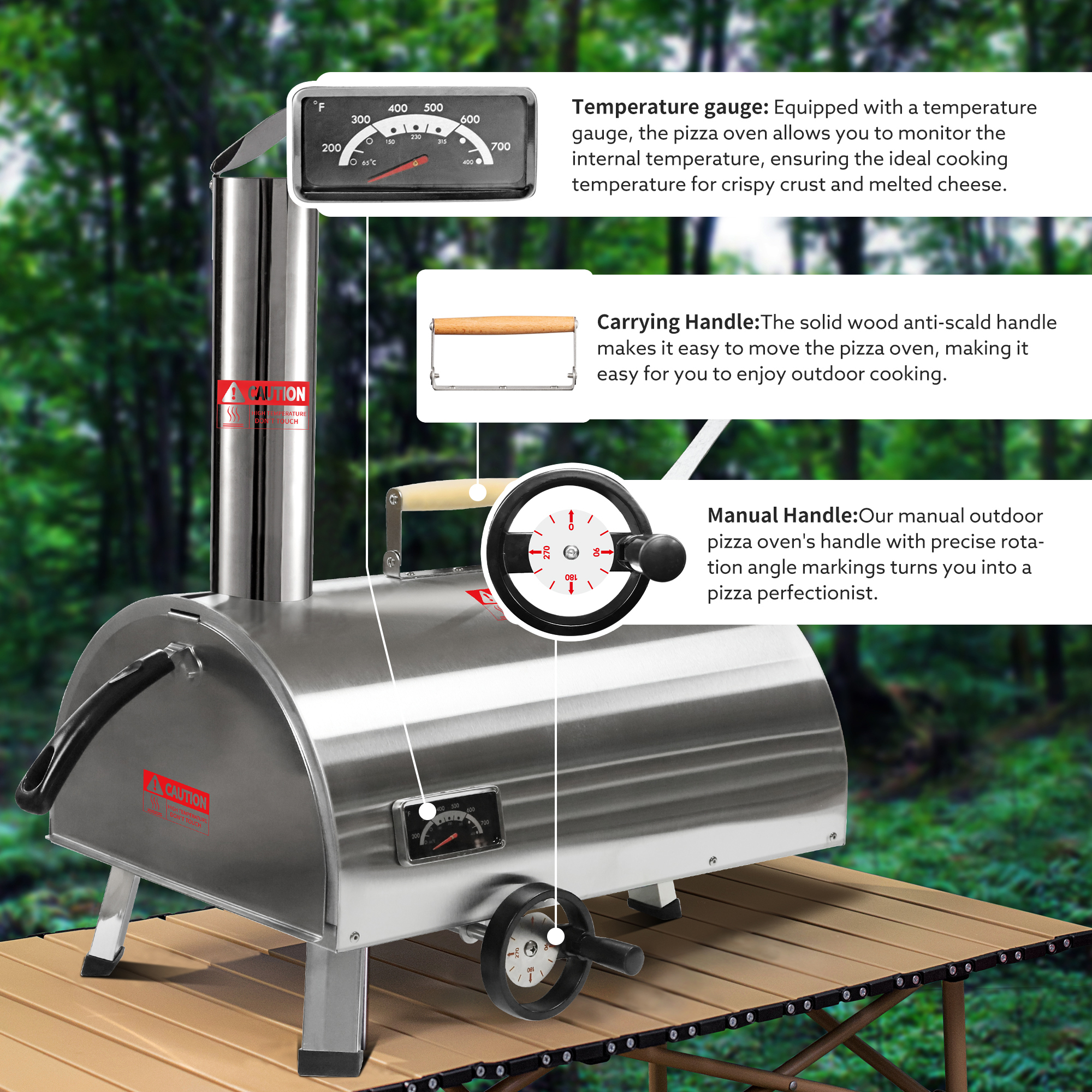 Xspracer Stainless Steel Wood Fired Outdoor Pizza Oven