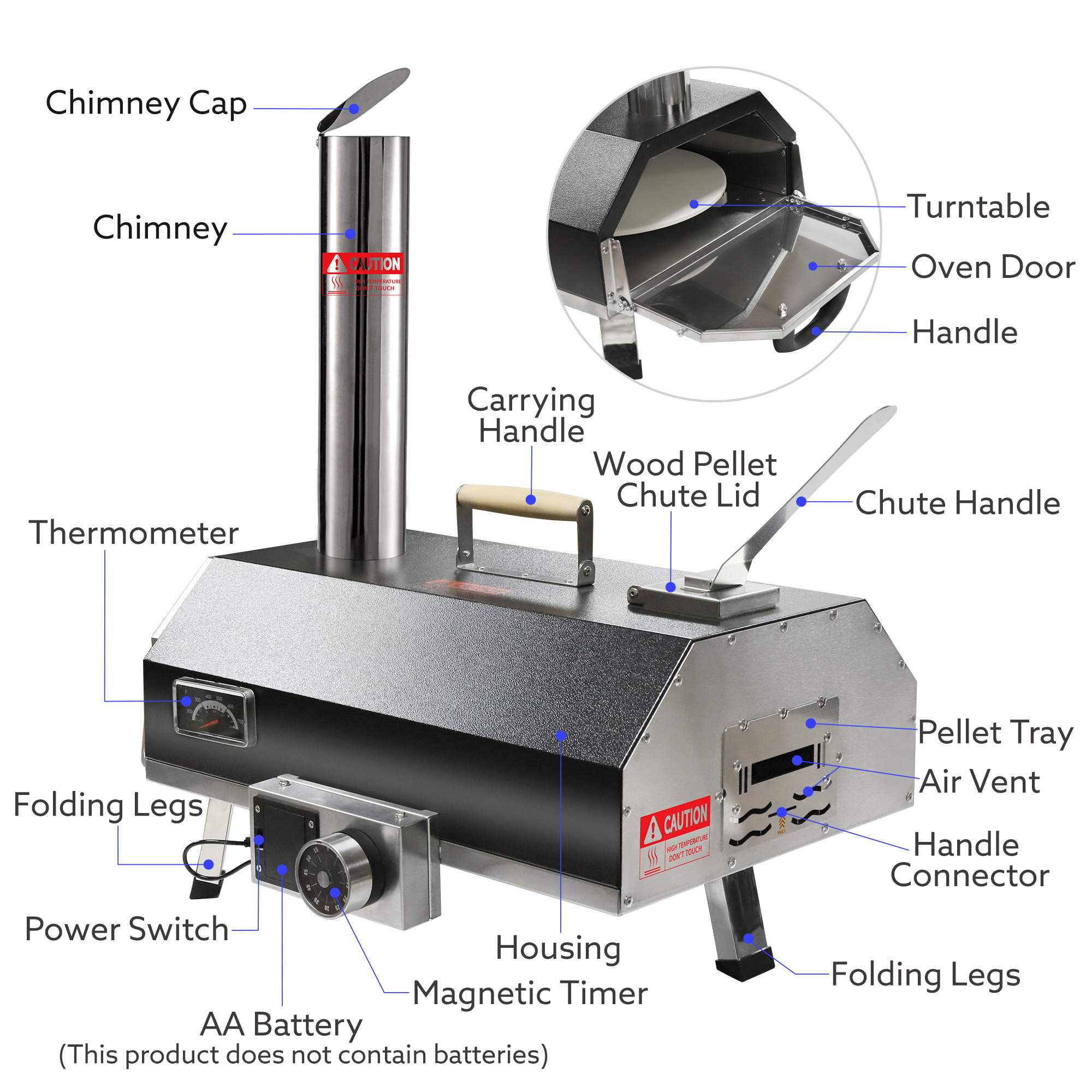 Xspracer Stainless Steel Wood Fired Outdoor Pizza Oven
