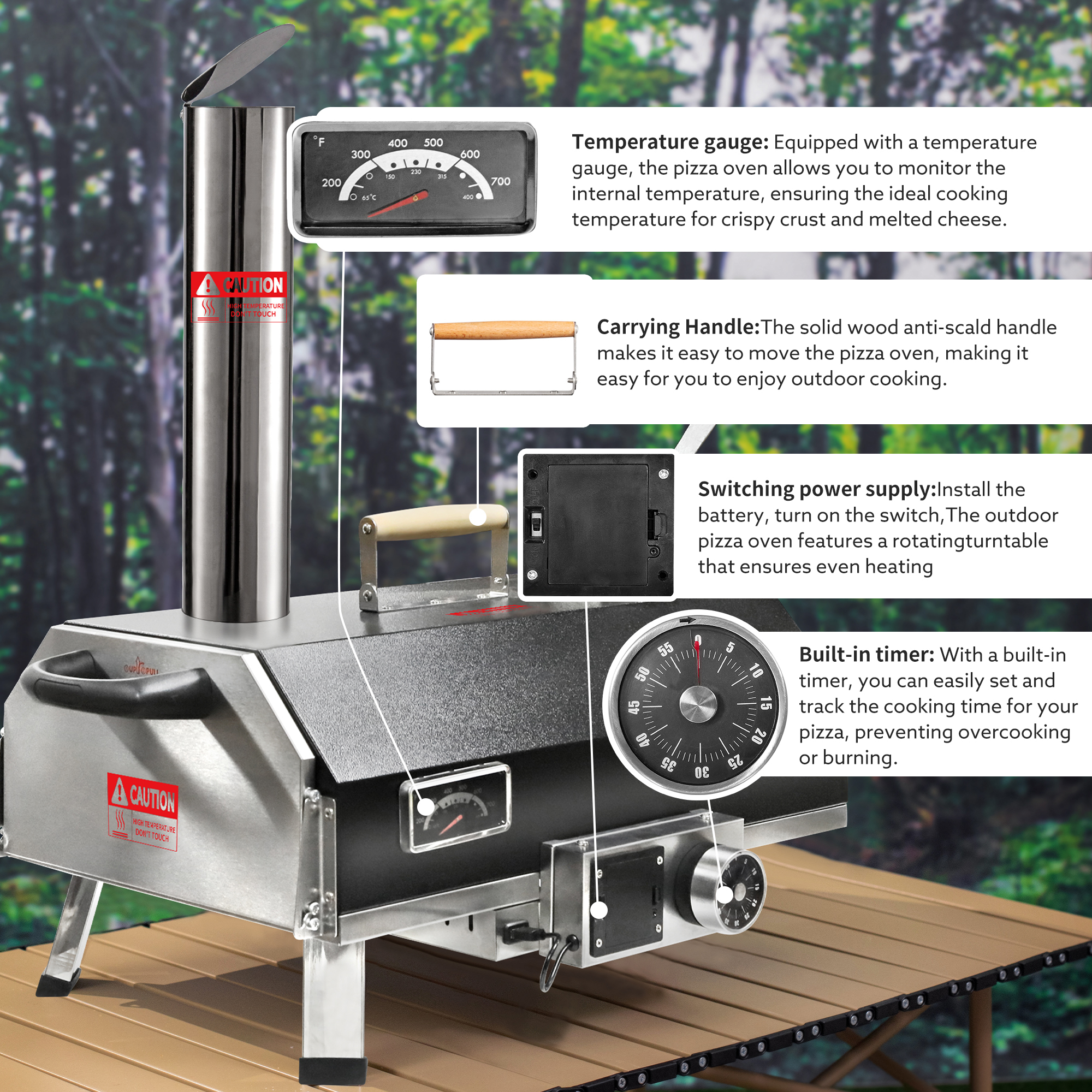 Xspracer Stainless Steel Wood Fired Outdoor Pizza Oven