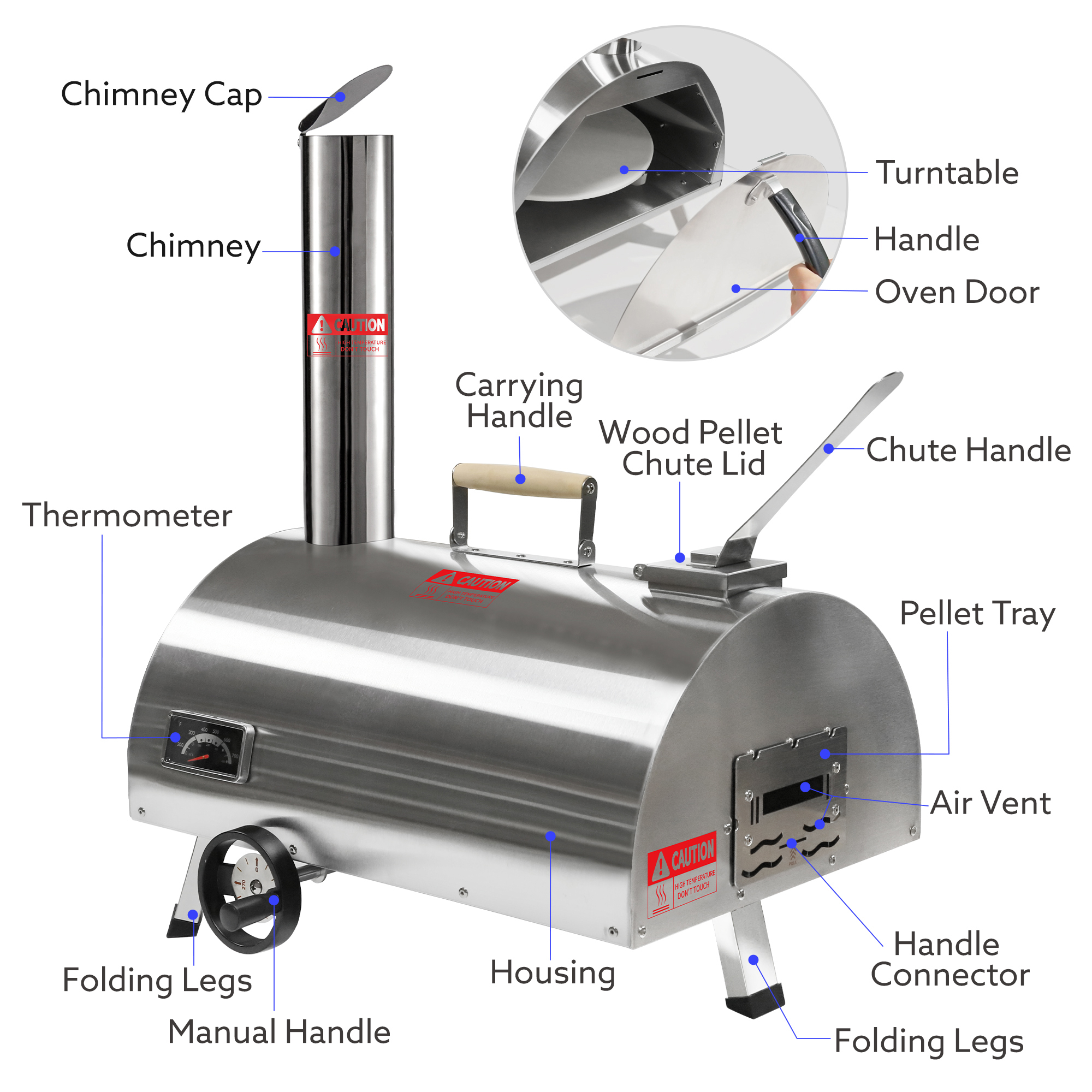 Xspracer Stainless Steel Wood Fired Outdoor Pizza Oven