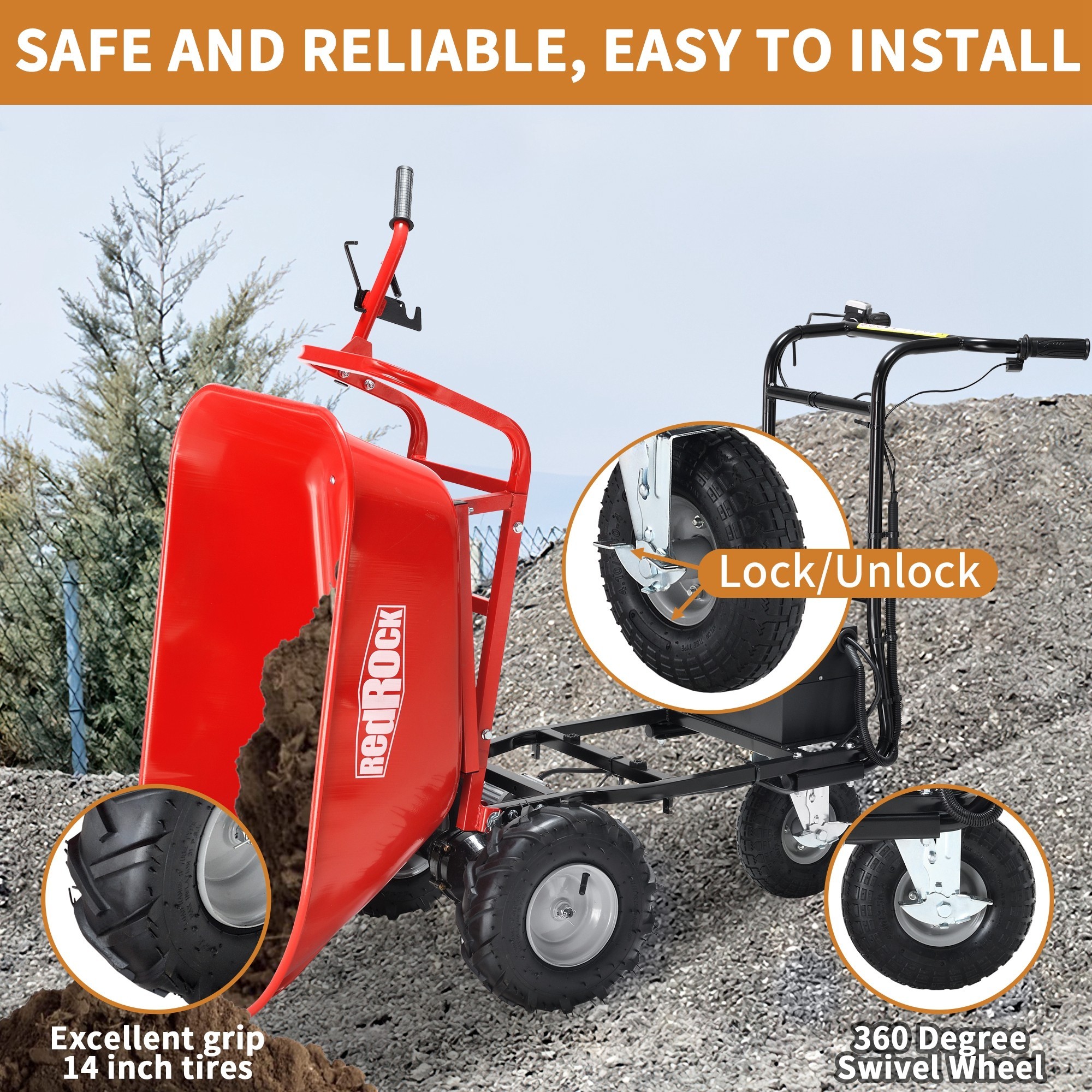 6-cu ft Electric Power Cart Utility Yard Cart with 500 lbs Load Capacity and Brushless Motor System
