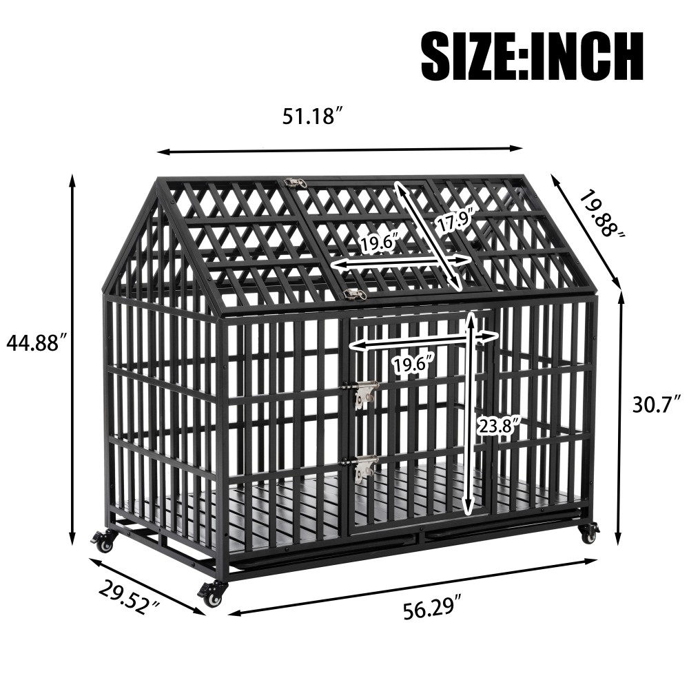 52-in Carbon Steel Dog Crate with Wheels and Roof