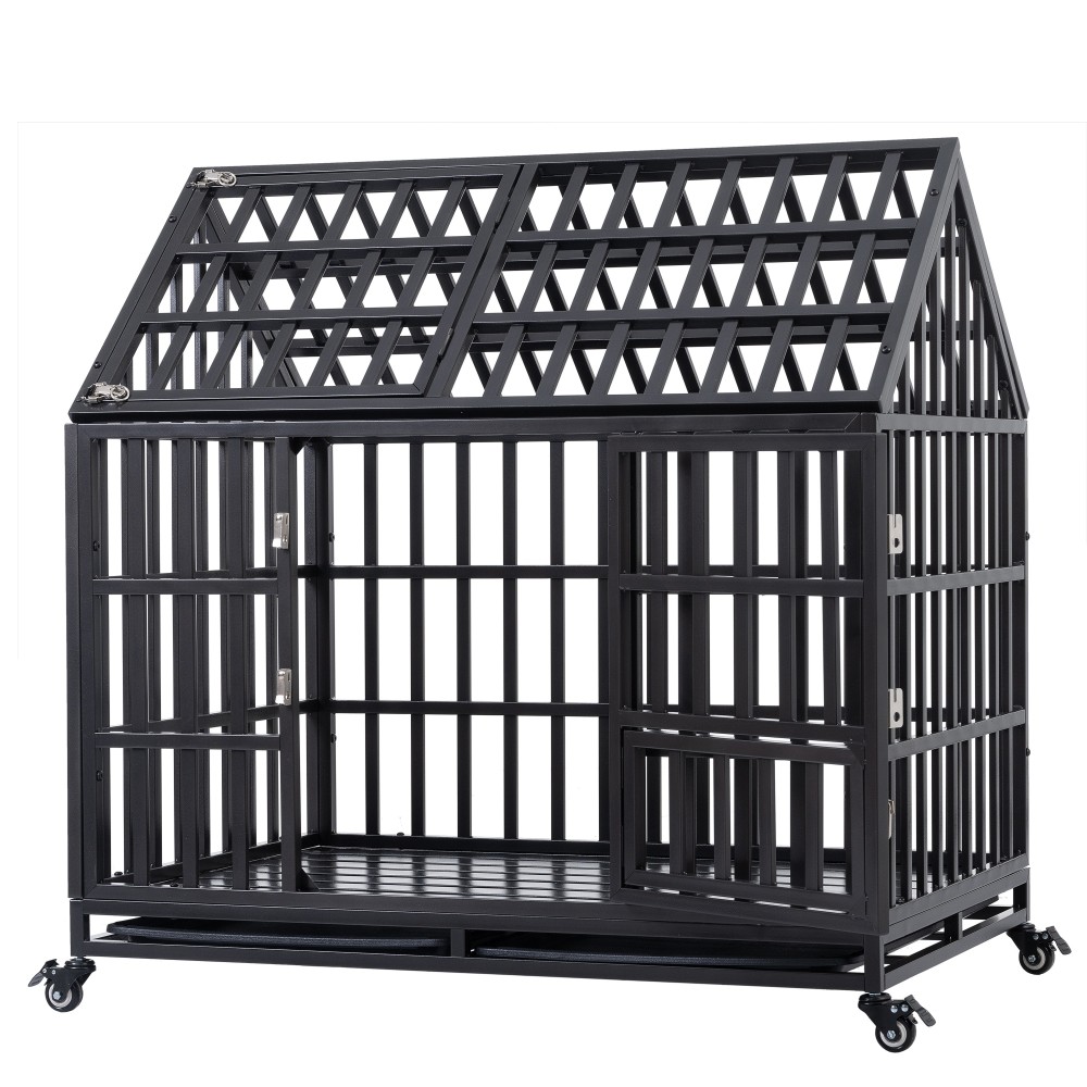 43-in Carbon Steel Dog Crate with Wheels