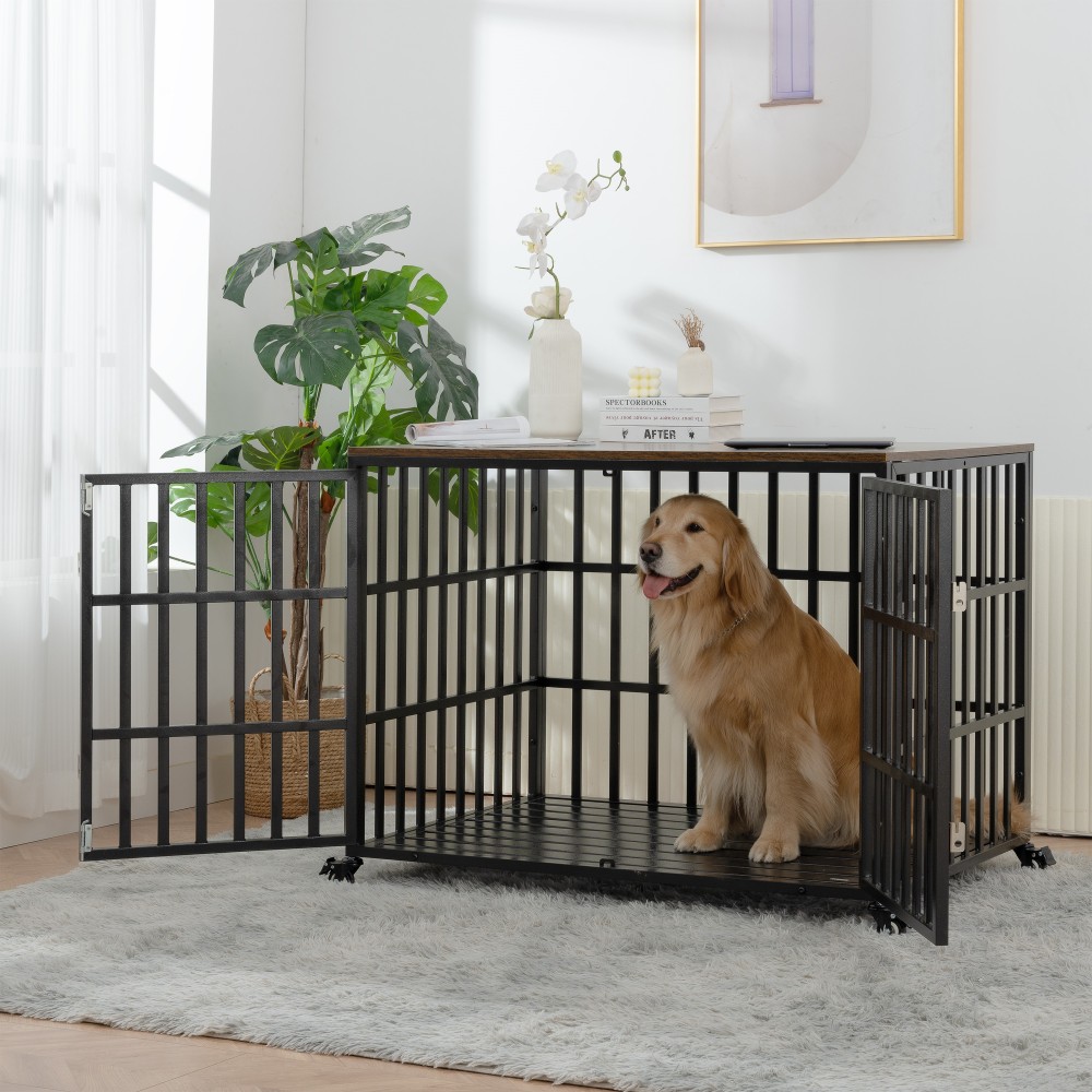 42-in Carbon Steel Dog Crate with Wheels and Lock