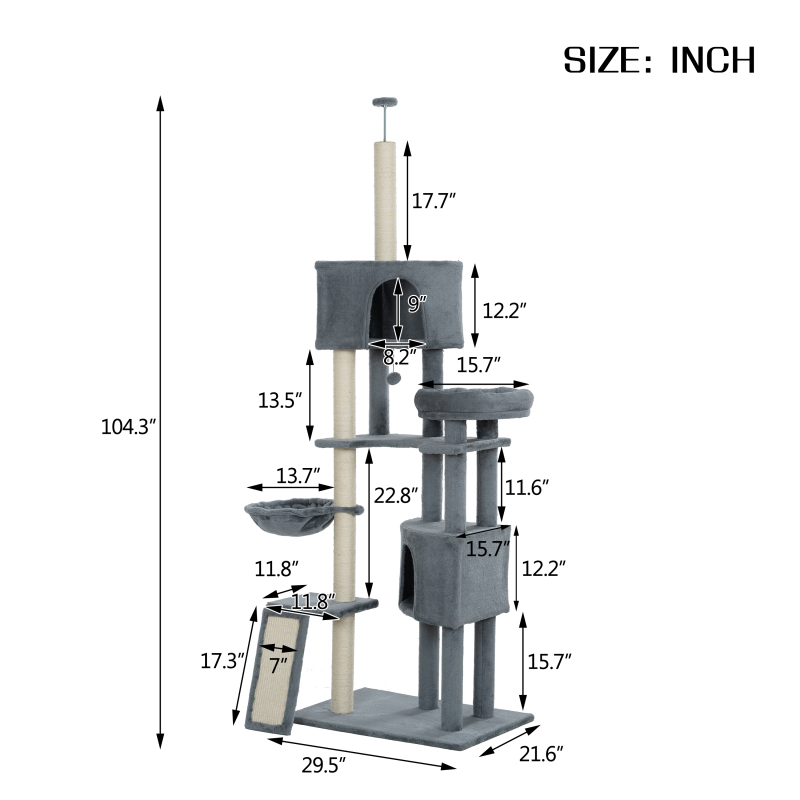 78-in x 20-in Gray Carpet Cat Tree