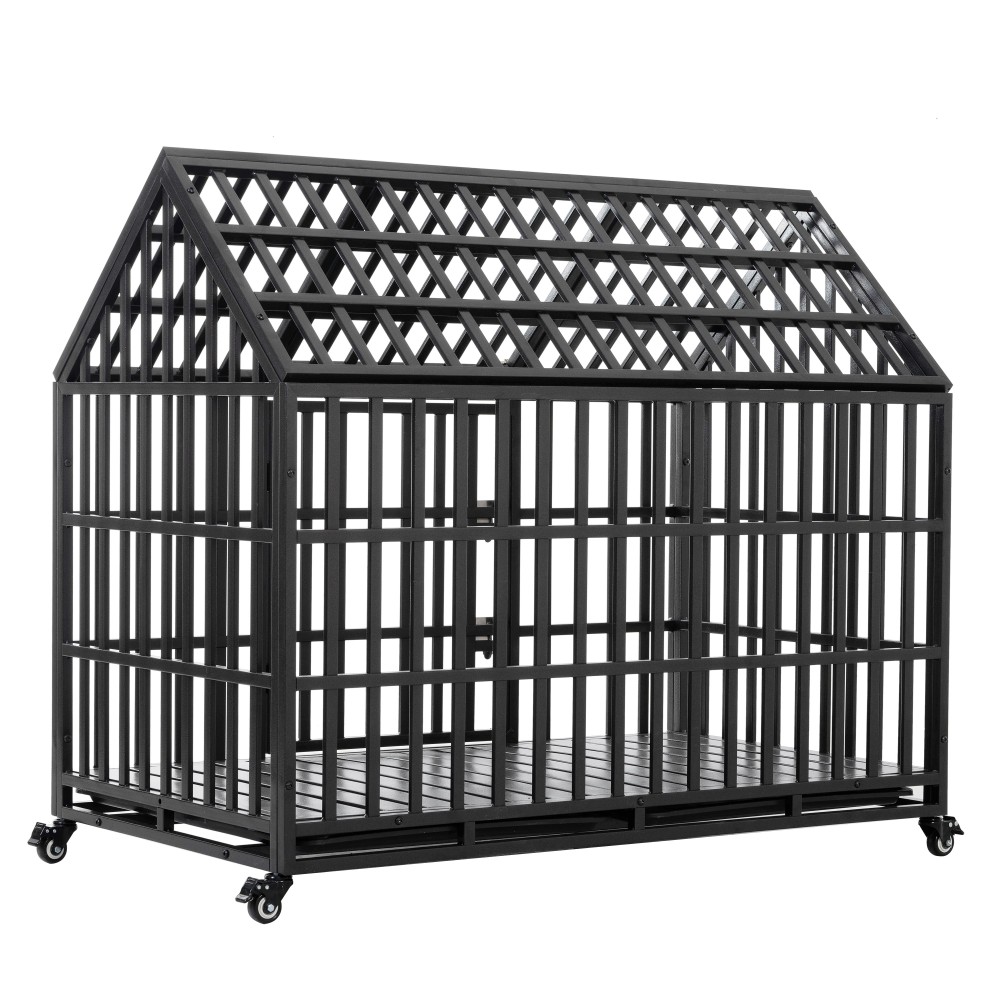 52-in Carbon Steel Dog Crate with Wheels and Roof