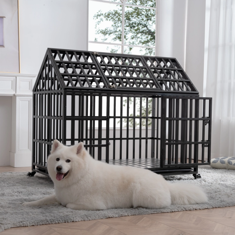 52-in Carbon Steel Dog Crate with Wheels and Roof - Senior Dog Crate With Wheels