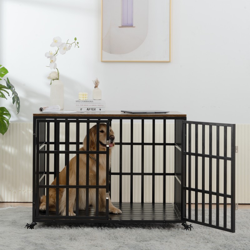 42-in Carbon Steel Dog Crate with Wheels and Lock