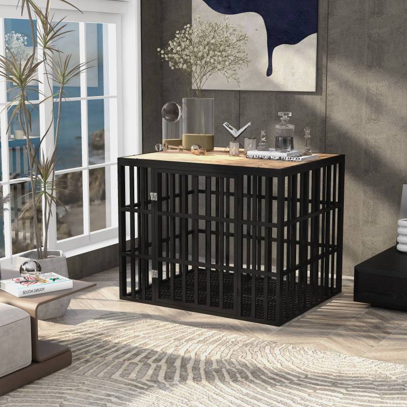 38-in Metal Dog Crate with Wood Top