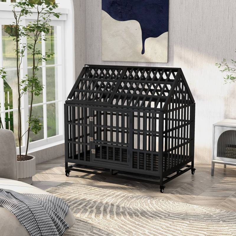 43-in Carbon Steel Dog Crate with Wheels