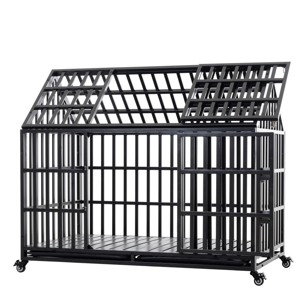 52-in Carbon Steel Dog Crate with Wheels and Roof