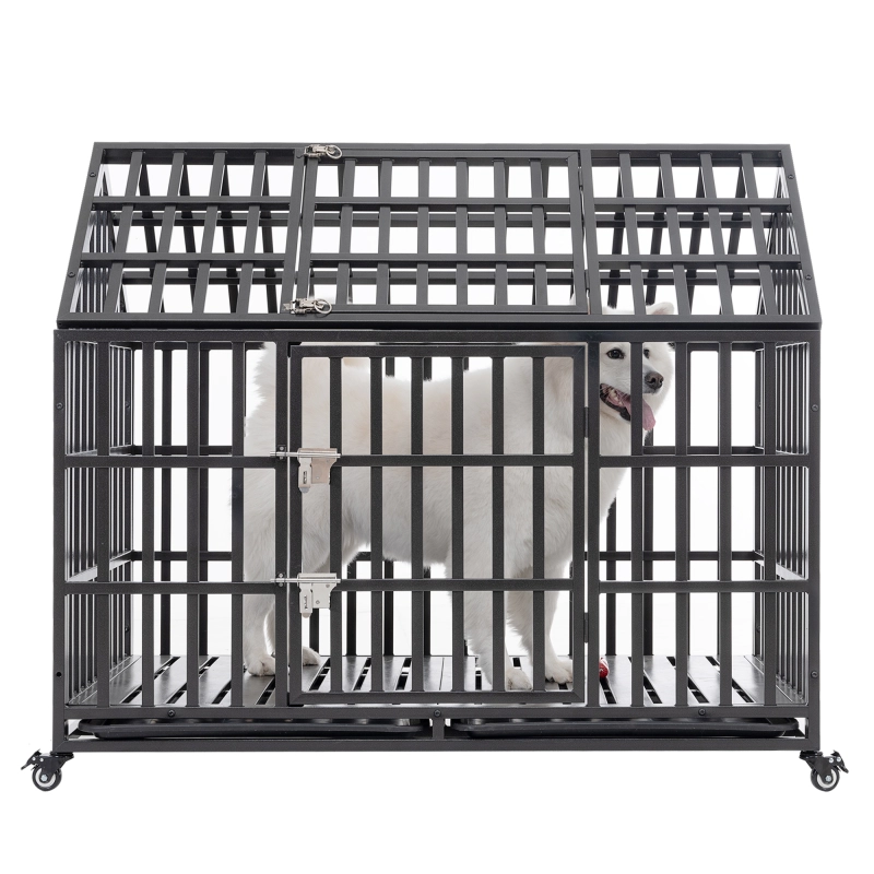 Picture of 52-in Carbon Steel Dog Crate with Wheels and Roof