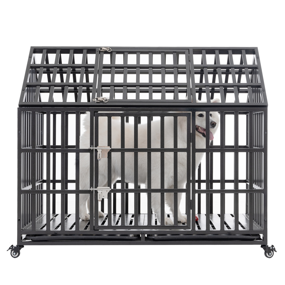 52-in Carbon Steel Dog Crate with Wheels and Roof