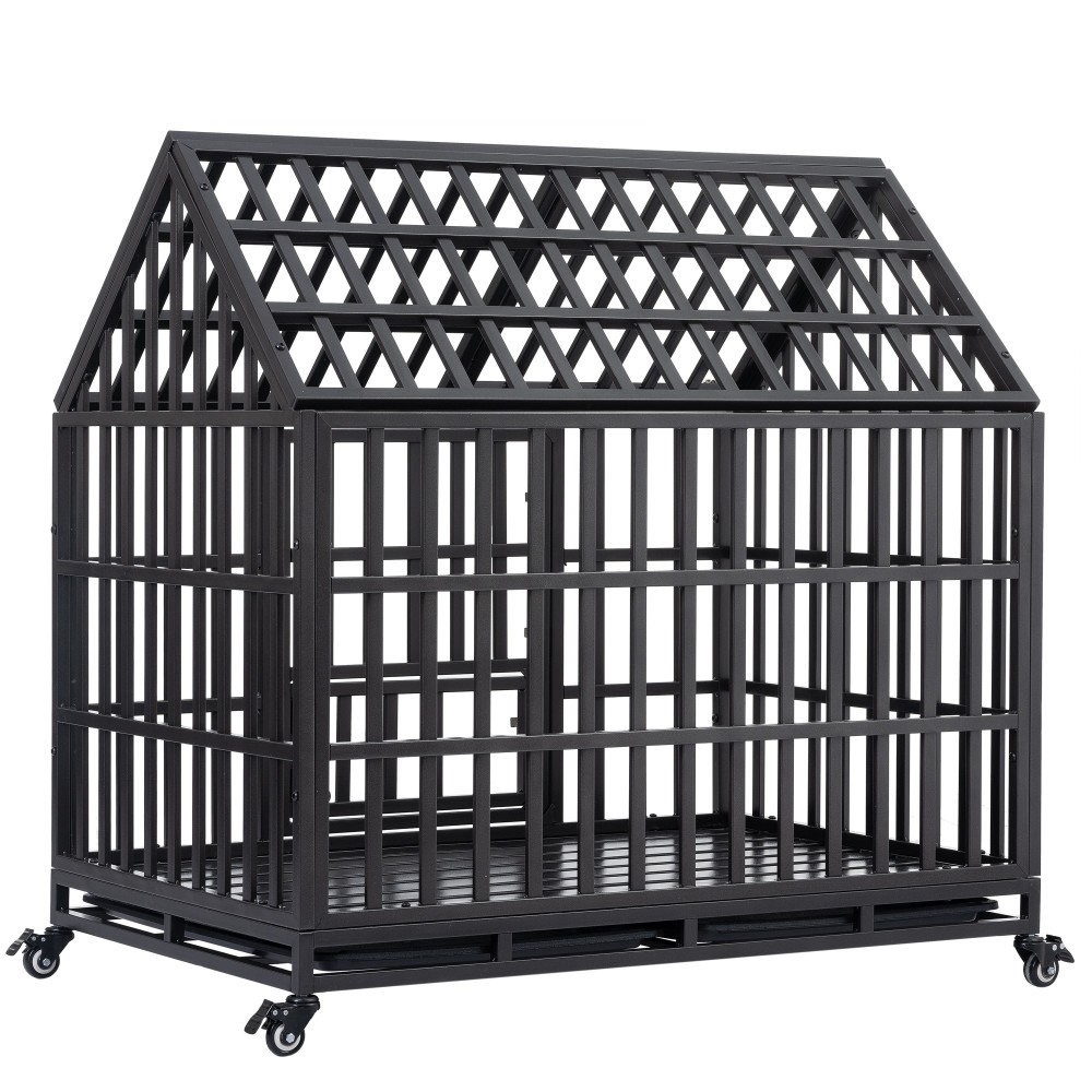 43-in Carbon Steel Dog Crate with Wheels