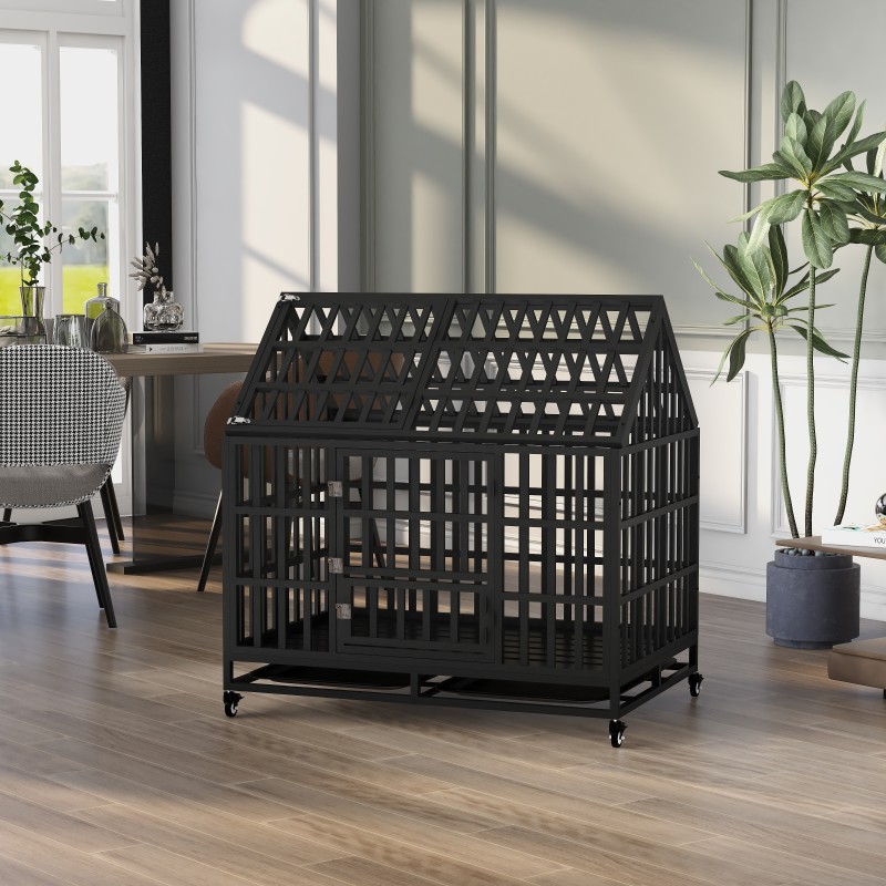 43-in Carbon Steel Dog Crate with Wheels