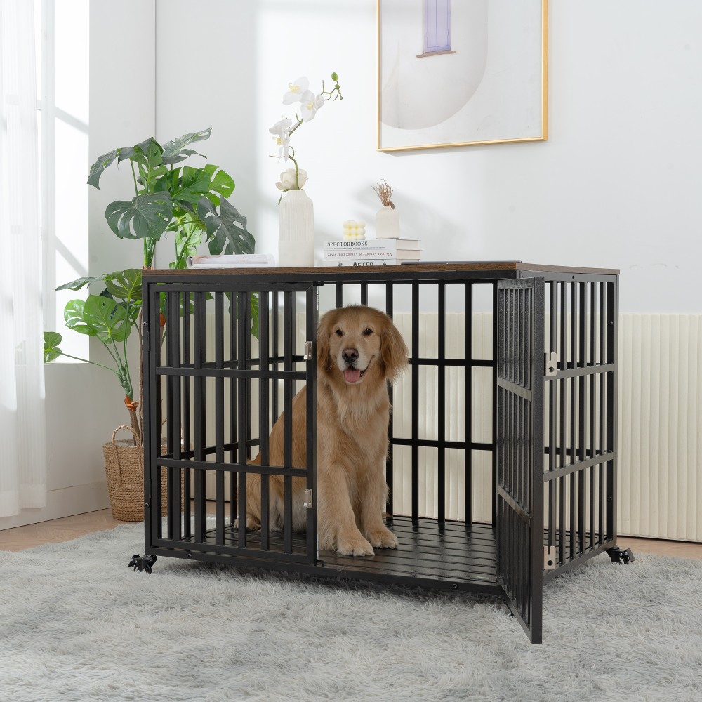 42-in Carbon Steel Dog Crate with Wheels and Lock
