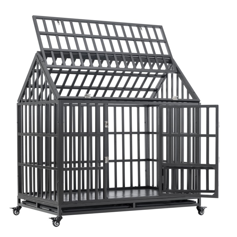 48-in Carbon Steel Dog Crate with Roof  and Window