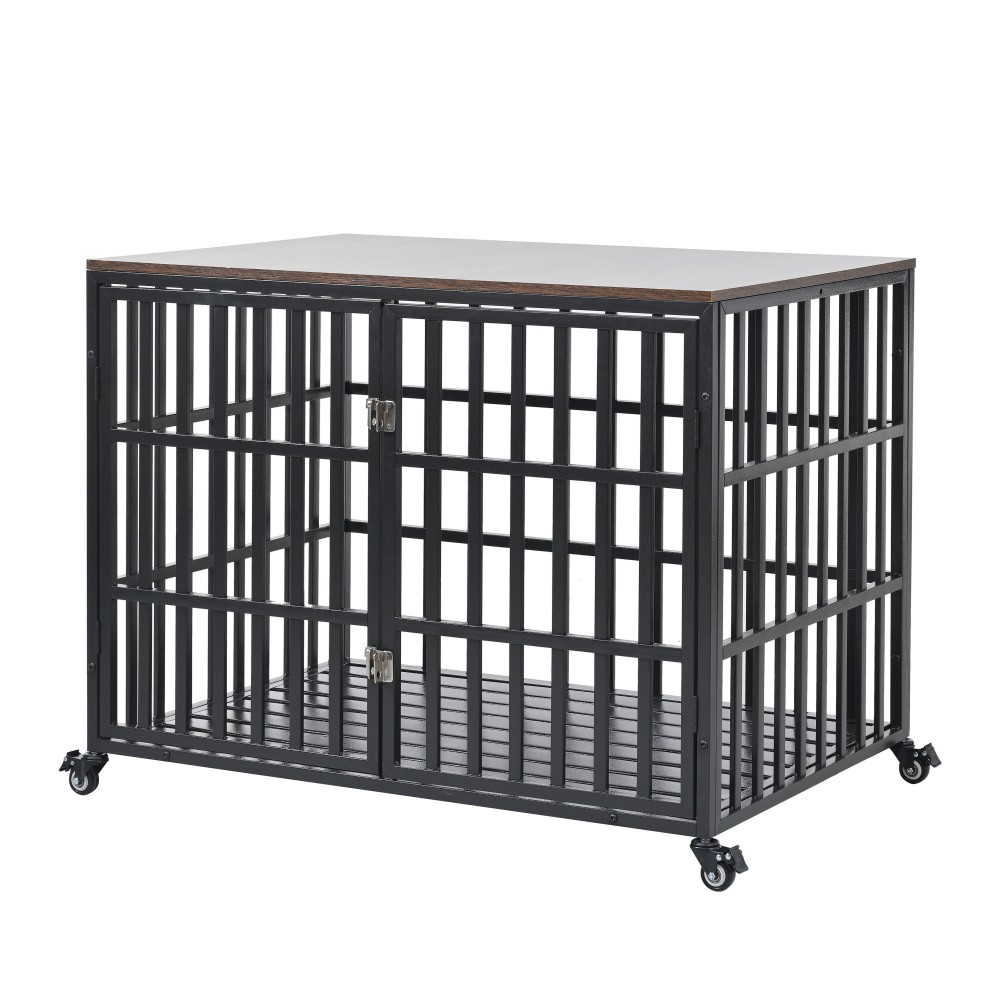 42-in Carbon Steel Dog Crate with Wheels and Lock