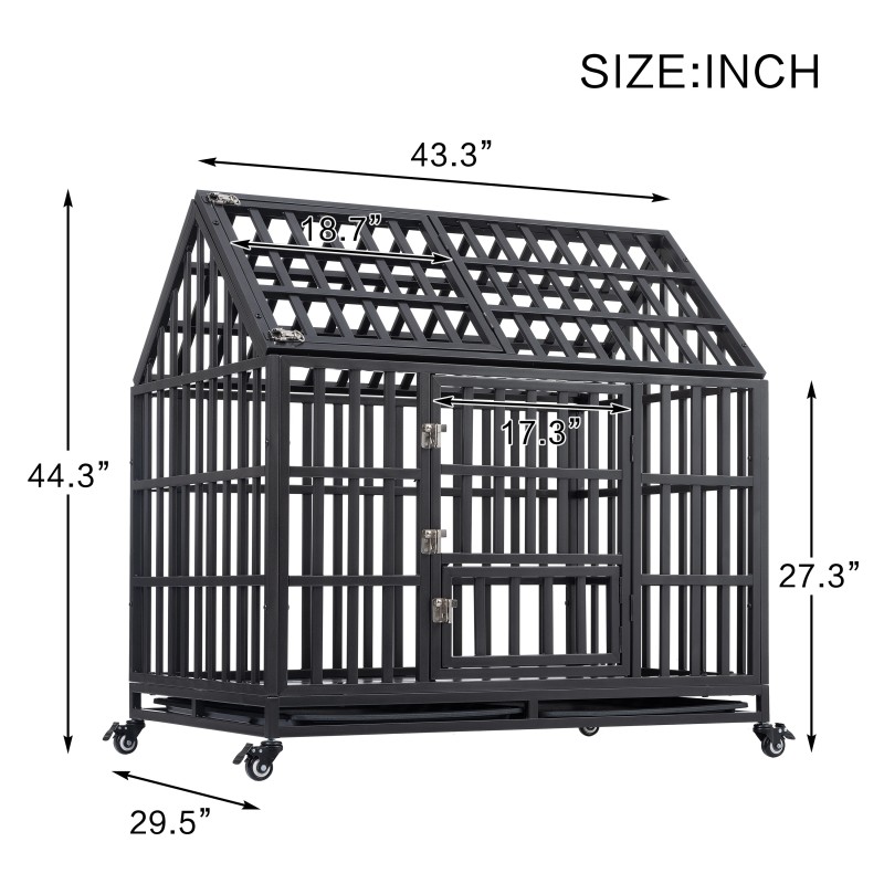 43-in Carbon Steel Dog Crate with Wheels