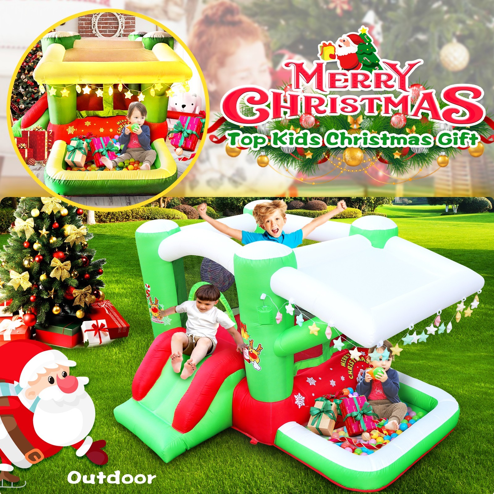 Christmas Jumping Slide Inflatable Bouncer with Blower