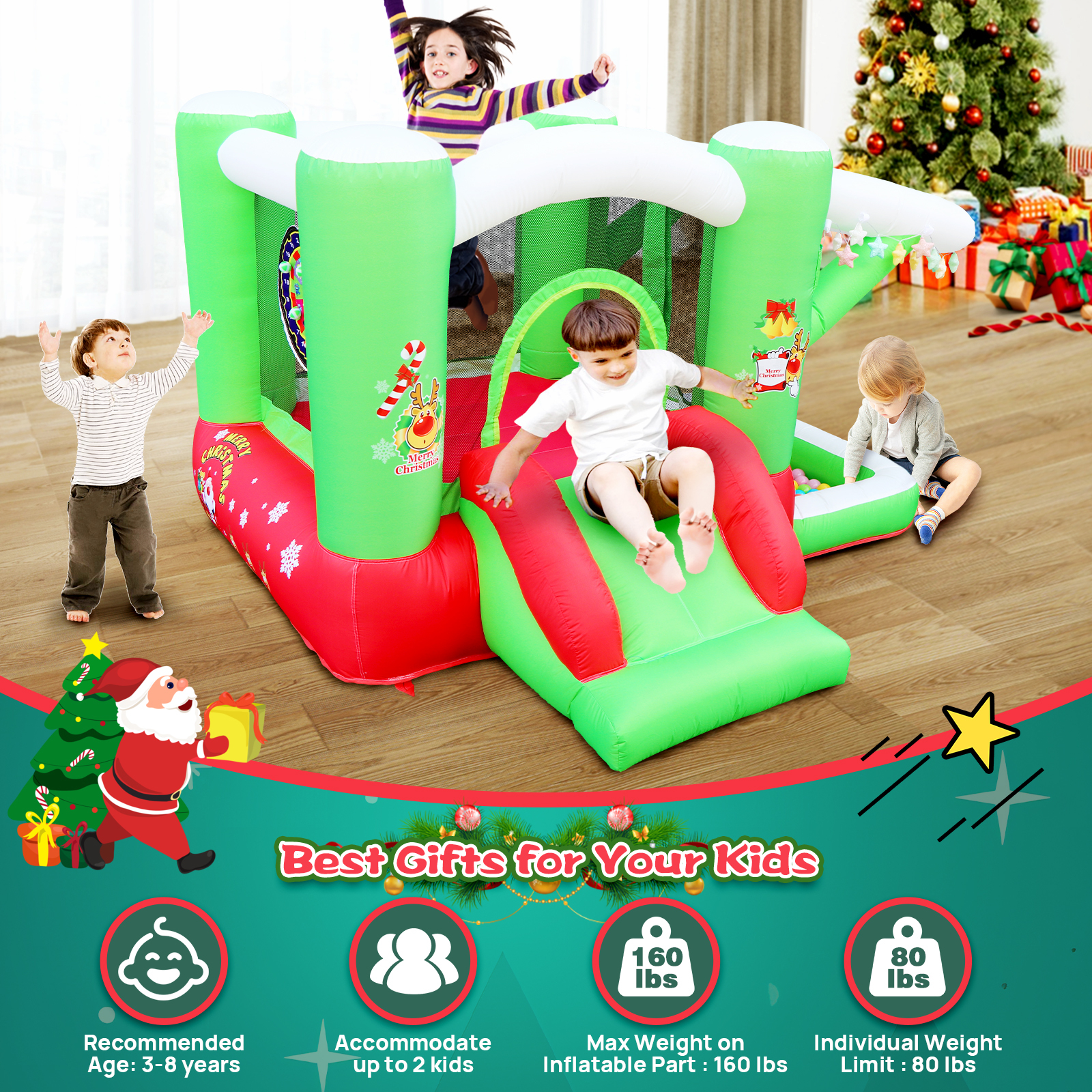 Christmas Jumping Slide Inflatable Bouncer with Blower