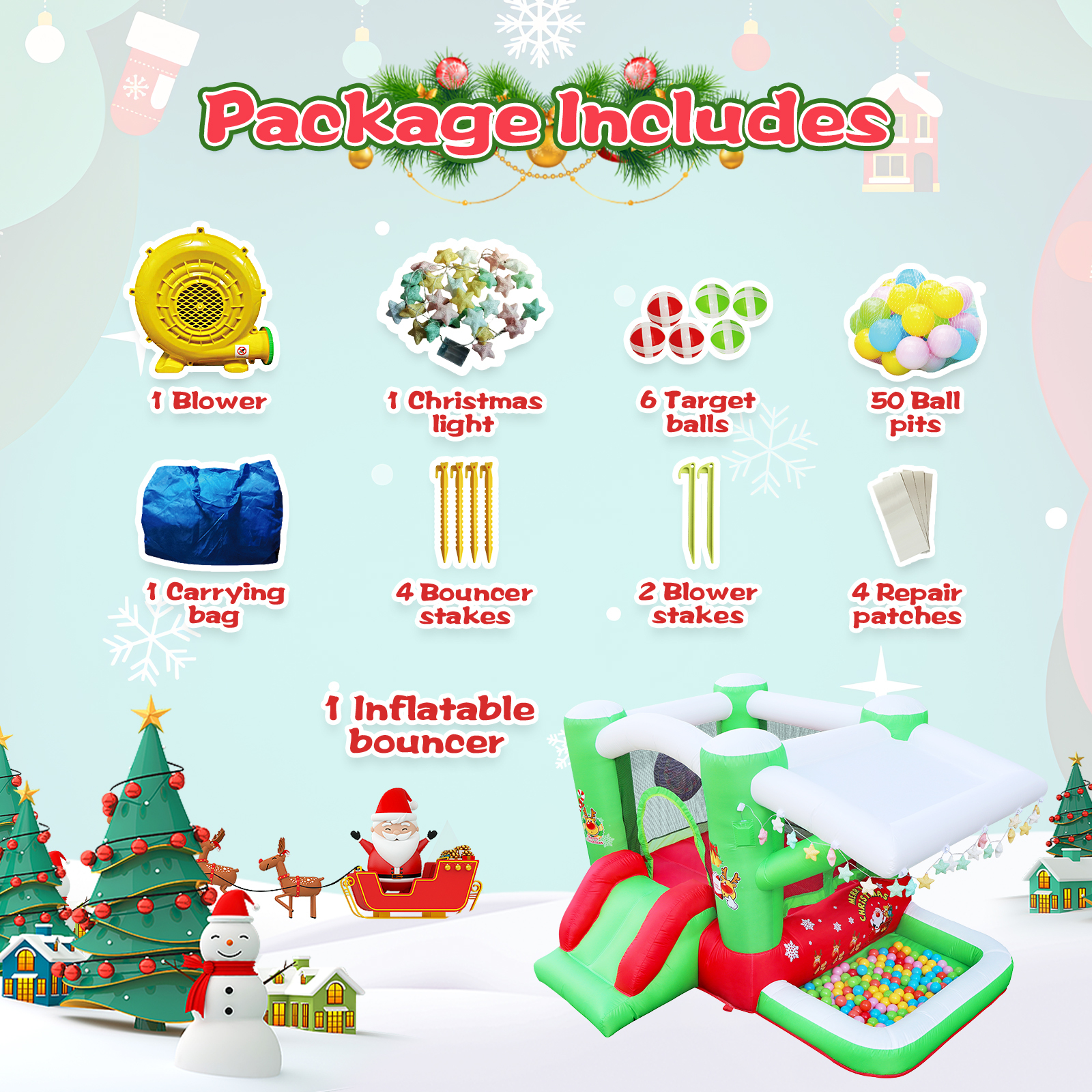 Christmas Jumping Slide Inflatable Bouncer with Blower