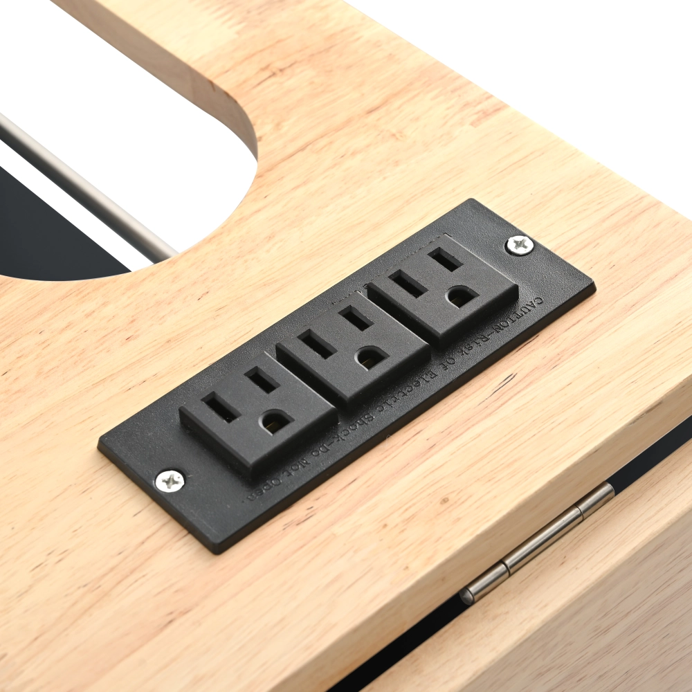 Black MDF Base with Rubber Wood Top Rolling Kitchen Island with Power ...