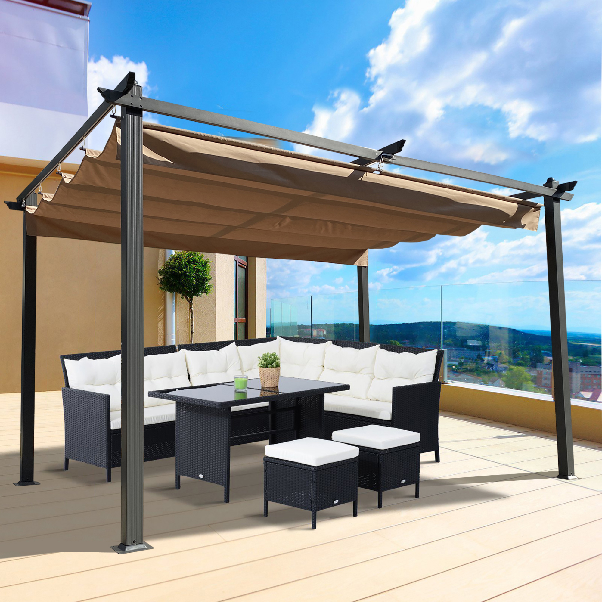 13-ft x 10-ft Beige Polyester Rectangle Adjustable Gazebo
