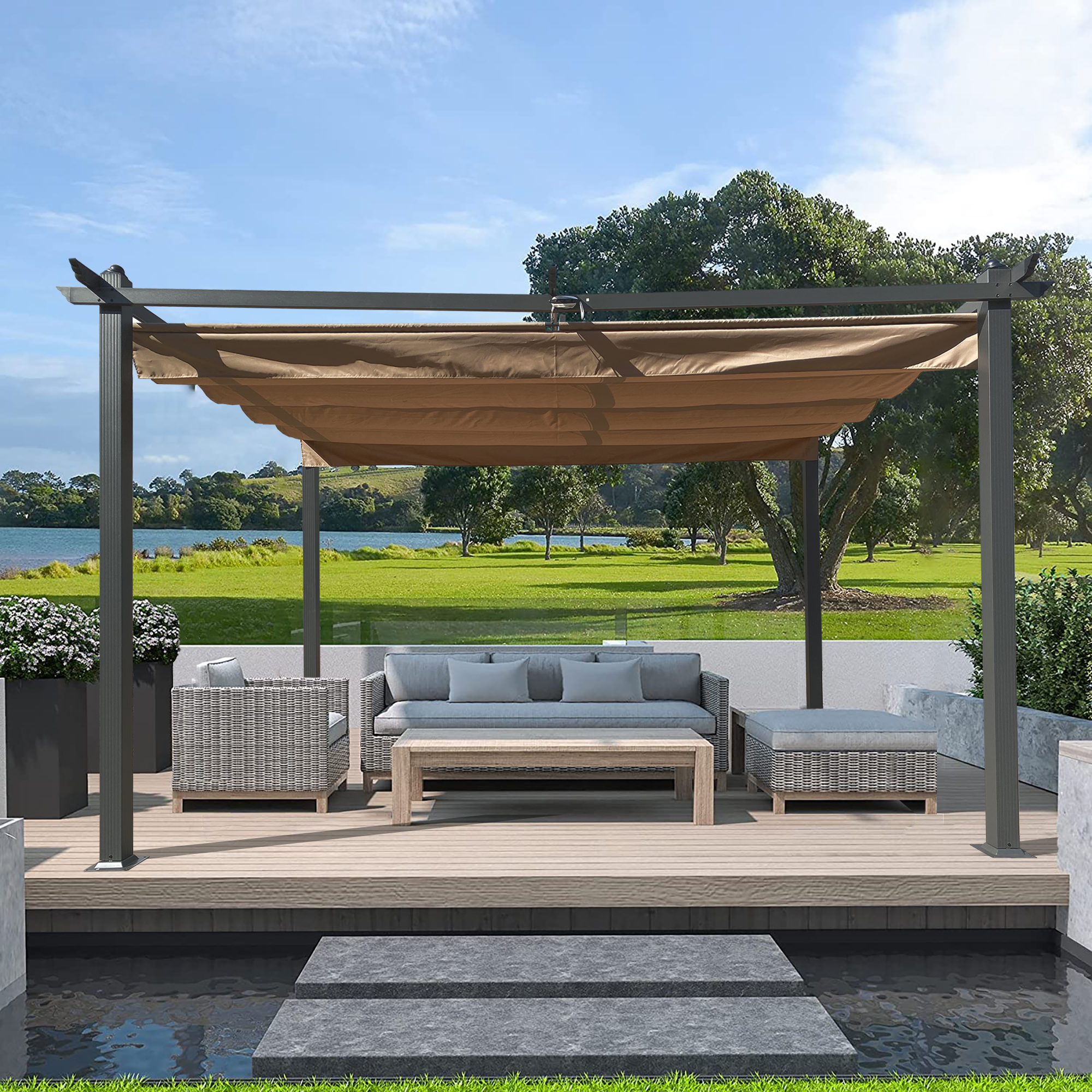 13-ft x 10-ft Beige Polyester Rectangle Adjustable Gazebo