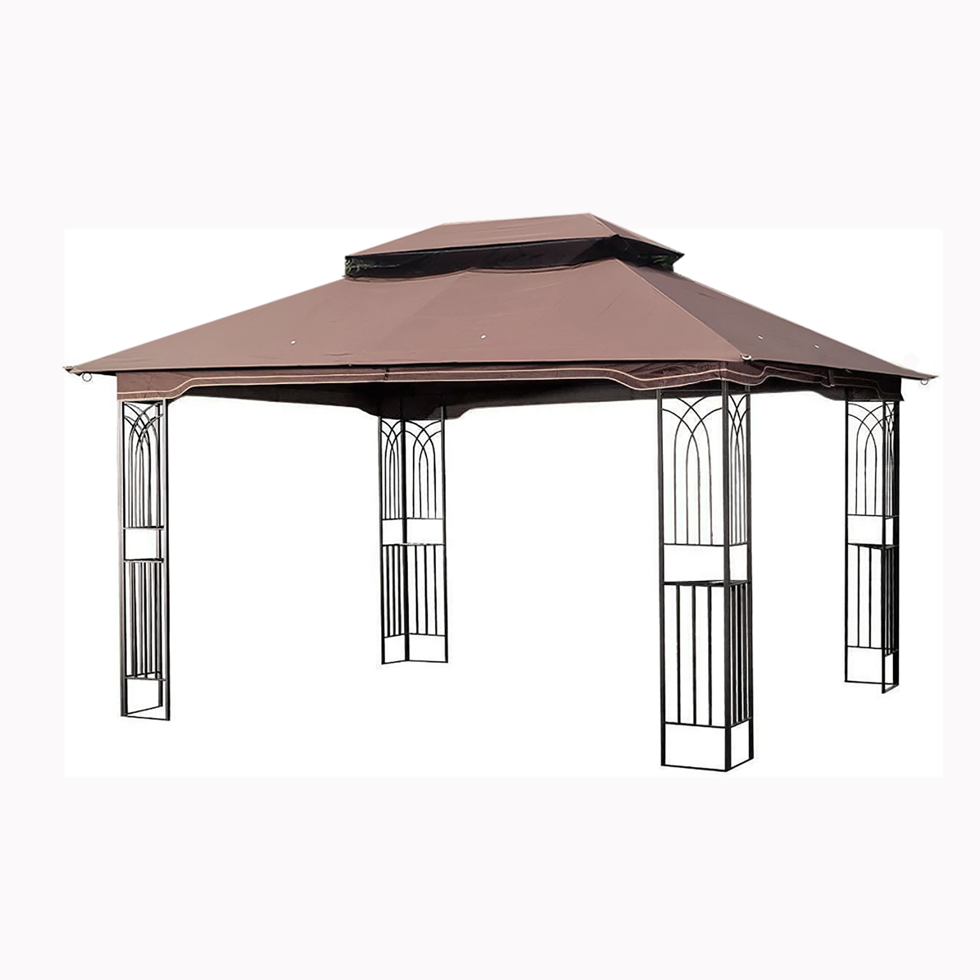 13-ft x 10-ft Brown Metal Rectangle Screened Gazebo with Ventilated Double Roof and Mosquito Net