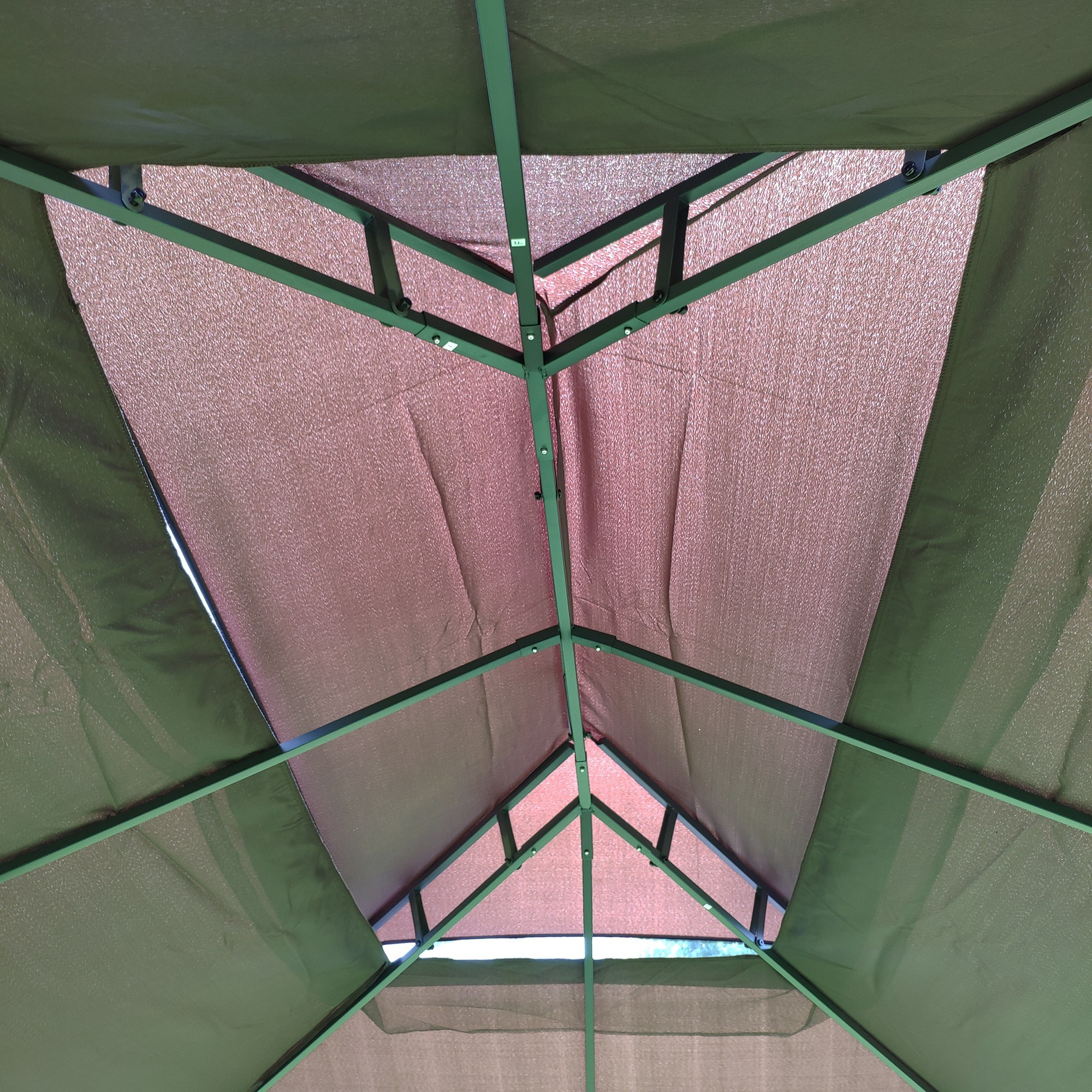 13-ft x 10-ft Brown Metal Rectangle Screened Gazebo with Ventilated Double Roof and Mosquito Net