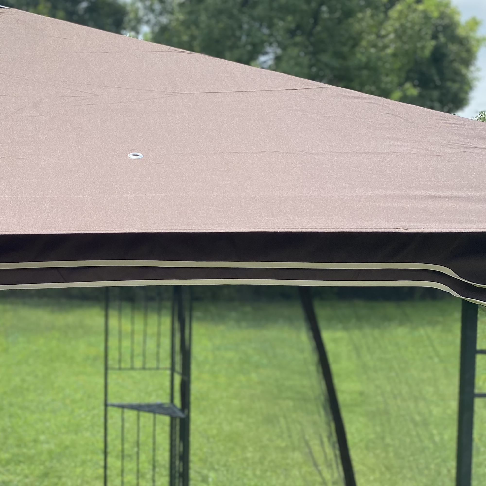 13-ft x 10-ft Brown Metal Rectangle Screened Gazebo with Ventilated Double Roof and Mosquito Net