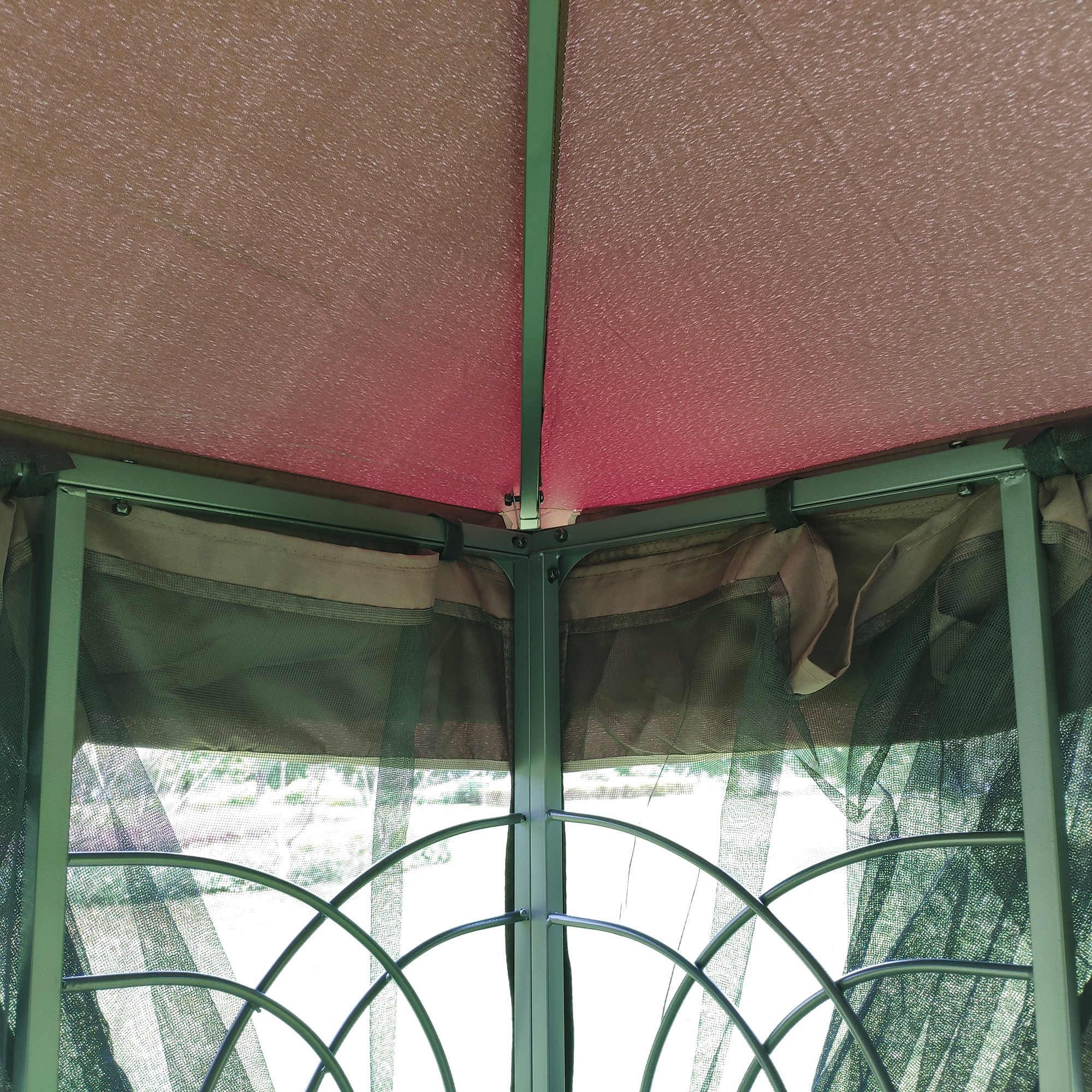 13-ft x 10-ft Brown Metal Rectangle Screened Gazebo with Ventilated Double Roof and Mosquito Net