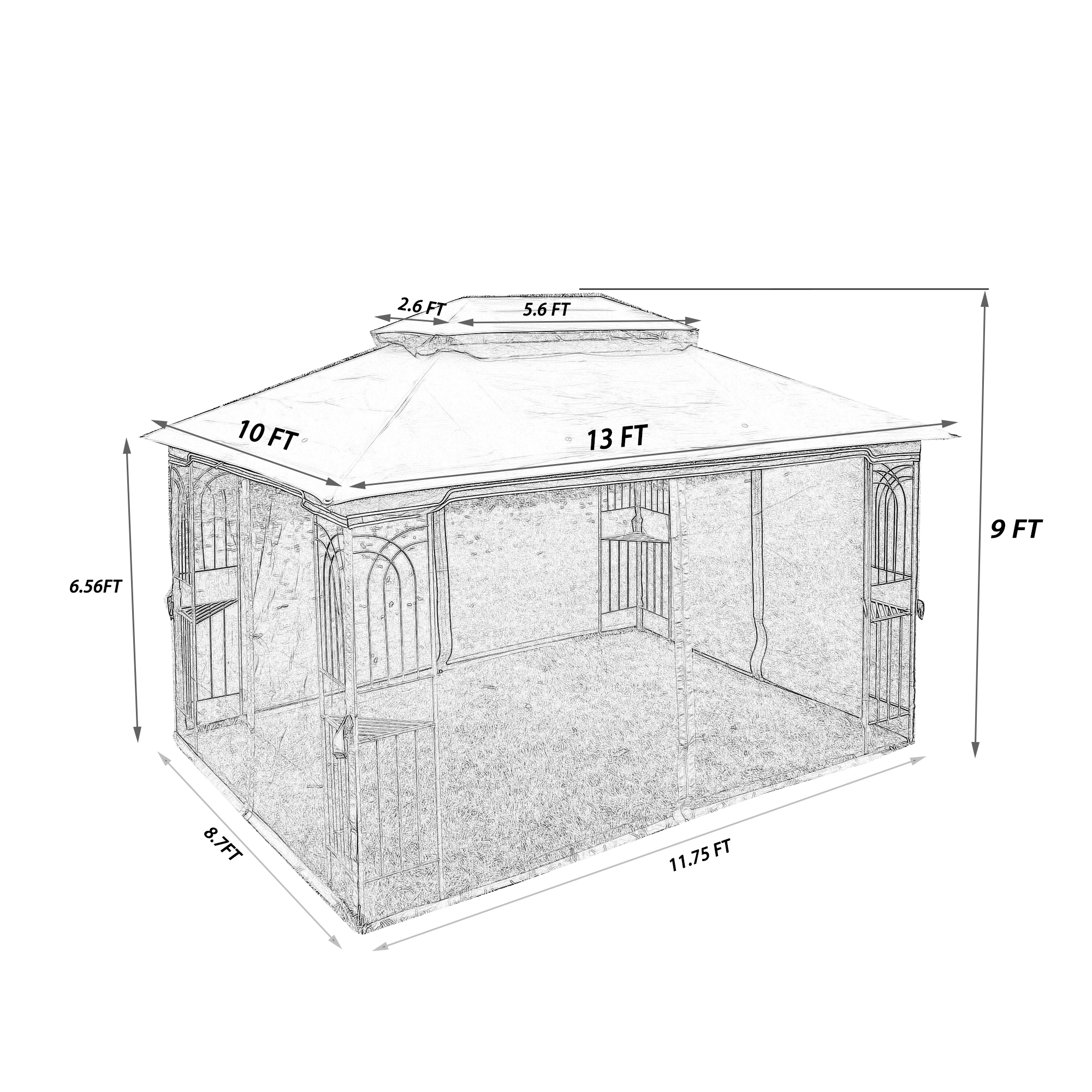 13-ft x 10-ft Brown Metal Rectangle Screened Gazebo with Ventilated Double Roof and Mosquito Net