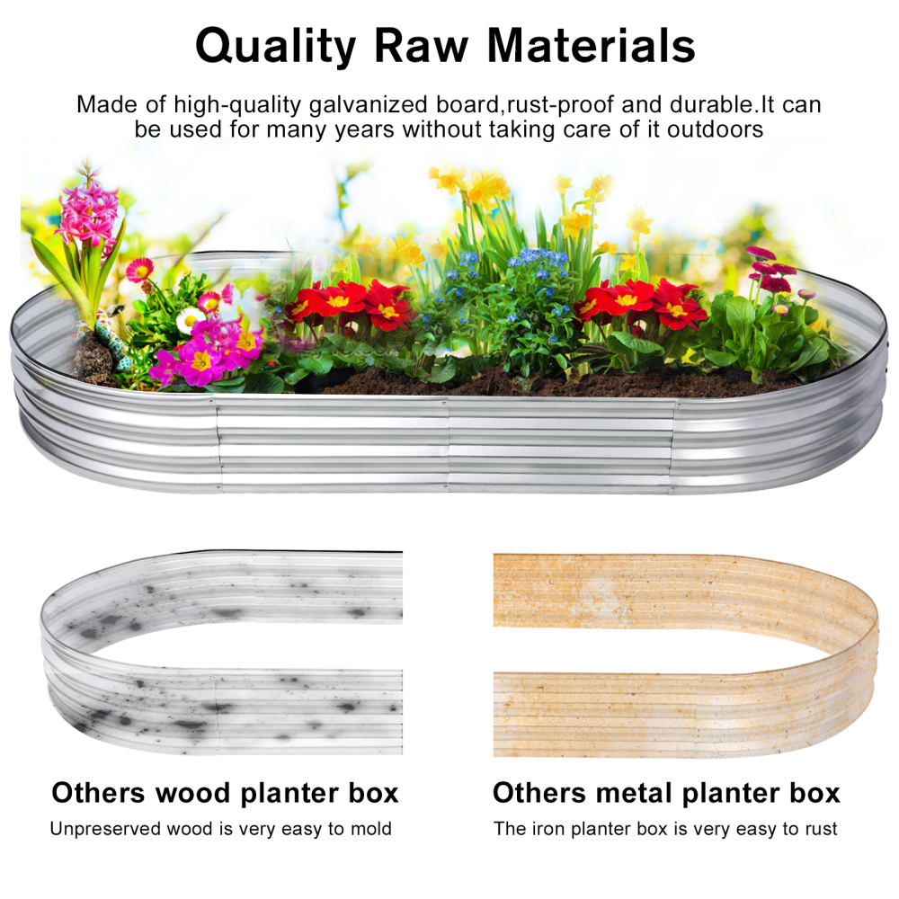 8 x 4 x 1 ft 2 PCS Oval Galvanized Planter Raised Garden Boxes