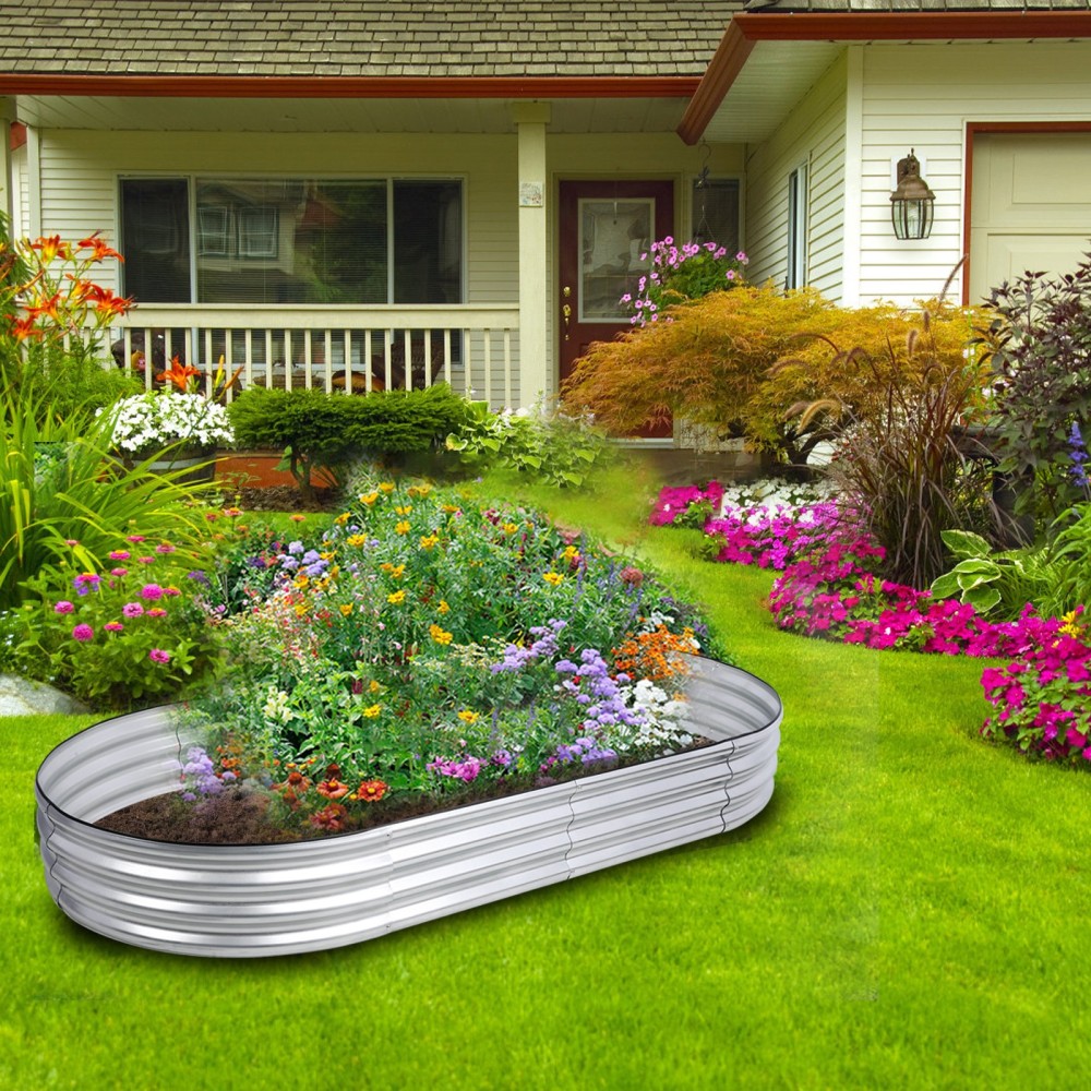 8 x 4 x 1 ft 2 PCS Oval Galvanized Planter Raised Garden Boxes