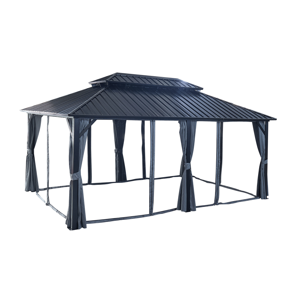 12-ft x 18-ft Black Aluminum Rectangle Screen Gazebo with Curtains and Netting