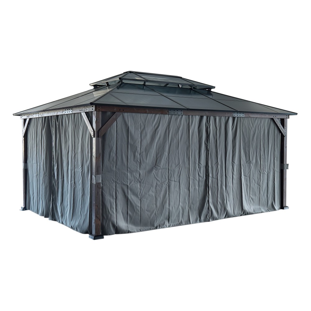 12-ft x 16-ft Black Aluminum Rectangle Screen Gazebo with Curtains and Netting